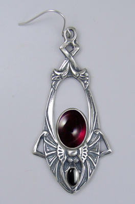 Sterling Silver Dramatic Art Deco Drop Dangle Earrings With Garnet And Hematite